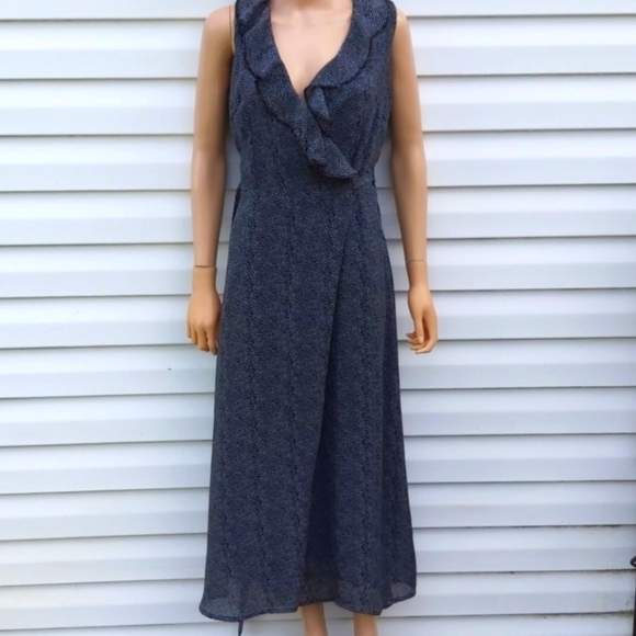 Vintage Marla Kim Black & White Print Sleeveless Wrap Maxi Dress- SM - Picture 1 of 8